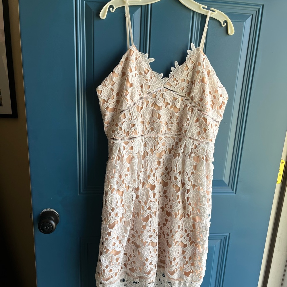 White lace spaghetti strap dress, fits like a large